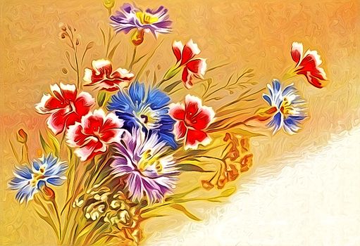 Oil Painting of the beautiful flowers