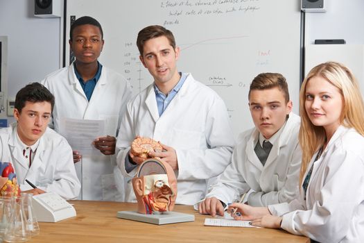 Portrait Of Teacher And Students In Biology Class