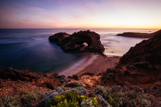 The famous London Bridge at sunset in Portsea, Victoria, Australia