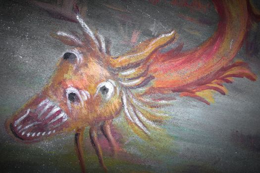 Fresco depicting the representation of evil, in the form of a serpent, dragon, monster.