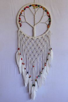 White dreamcatcher - Indian amulet that protects the sleeper from evil spirits and diseases.. The tree - symbol of life. White background.