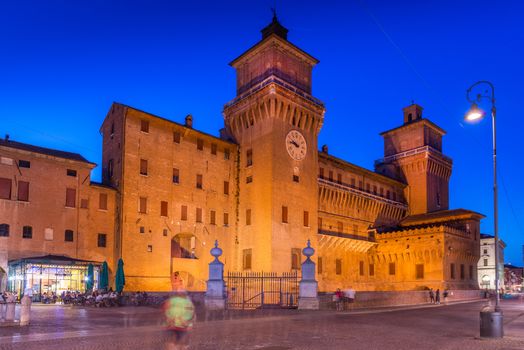 Ferrara - July 2017, Emilia Romagna, Italy: View of Estense Castle at the evening time (Castello Estense or Castello di San Michele )