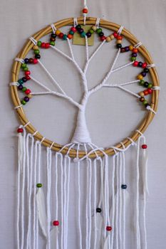 White dreamcatcher - Indian amulet that protects the sleeper from evil spirits and diseases.. The tree - symbol of life. White background.