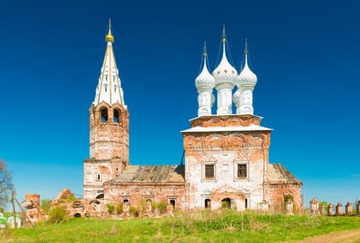 Dunilovo - May 2018, Russian Federation: The Church of The Holy Virgin, during a restoration project
