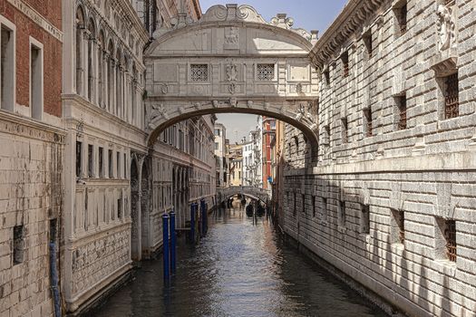 View from the bridge of Sospiri in Venice in Italy