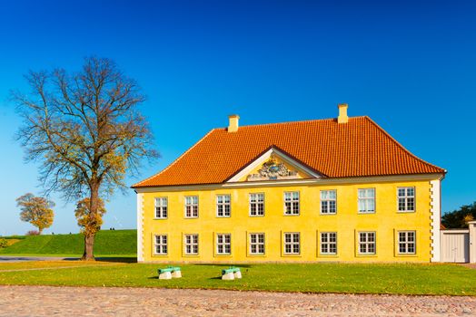 Copenhagen - October 2018, Denmark: The building of Naval Association in Kastellet. Citadel-fortress in the historic center of Copenhagen
