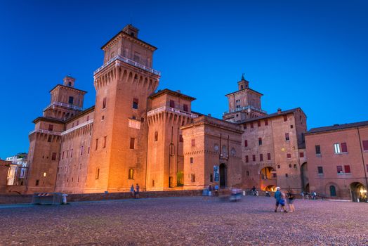 Ferrara - July 2017, Emilia Romagna, Italy: Castle of Ferrara (Castello Estense) in the evening