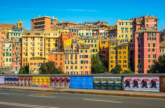 Genoa (Genova) - November 2013, Liguria, Italy: Colored houses in the traditional architecture style