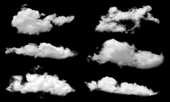 Set of White clouds isolated on black background.