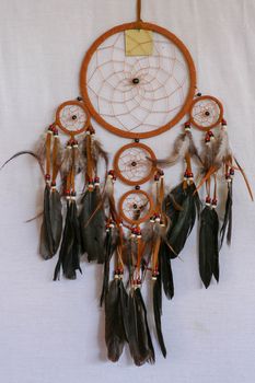 Real native dream catcher on pure white background.