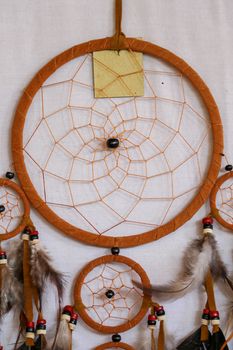 Real native dream catcher on pure white background.