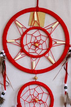 Red white blue Dreamcatcher on white background.