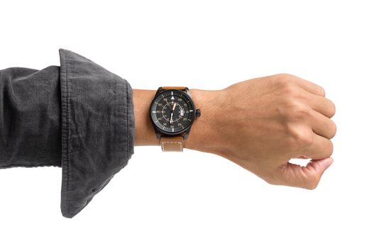 luxury watch on man's wrist over white background