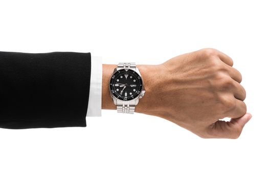 luxury watch on man's wrist over white background