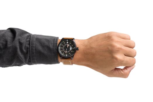 luxury watch on man's wrist over white background