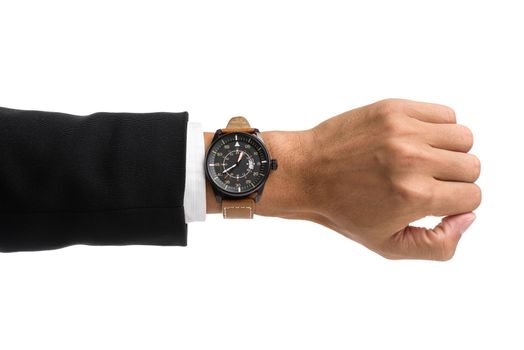 luxury watch on man's wrist over white background