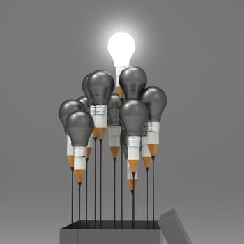 drawing idea pencil and light bulb concept outside the box as creative and leadership concept