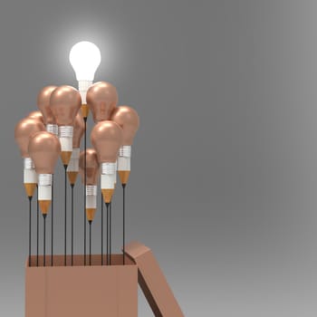 drawing idea pencil and light bulb concept outside the box as creative and leadership concept