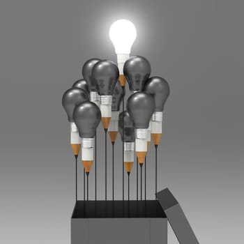 drawing idea pencil and light bulb concept outside the box as creative and leadership concept