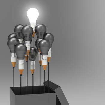 drawing idea pencil and light bulb concept outside the box as creative and leadership concept