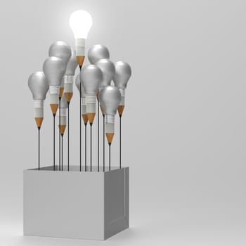 drawing idea pencil and light bulb concept outside the box as creative and leadership concept