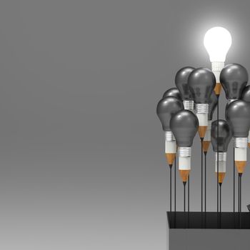 drawing idea pencil and light bulb concept outside the box as creative and leadership concept