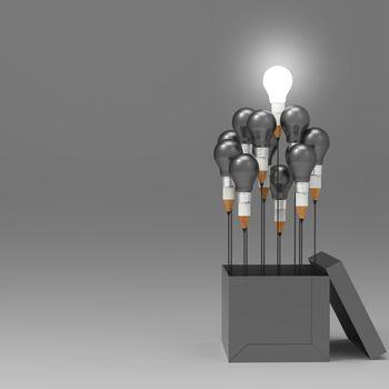 drawing idea pencil and light bulb concept outside the box as creative and leadership concept