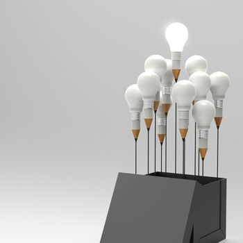 drawing idea pencil and light bulb concept outside the box as creative and leadership concept