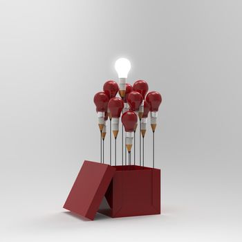 drawing idea pencil and light bulb concept outside the box as creative and leadership concept

