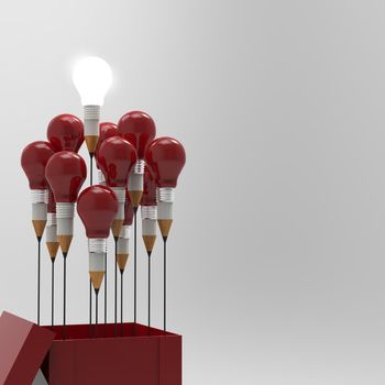 drawing idea pencil and light bulb concept outside the box as creative and leadership concept

