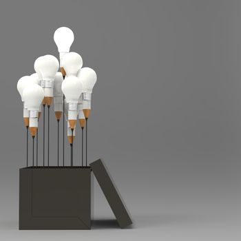 drawing idea pencil and light bulb concept outside the box as creative and leadership concept