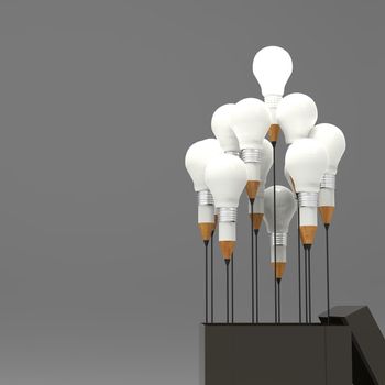 drawing idea pencil and light bulb concept outside the box as creative and leadership concept