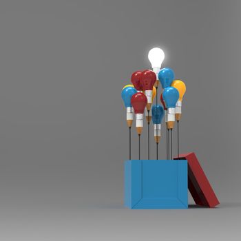 drawing idea pencil and light bulb concept outside the box as creative and leadership concept