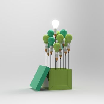 drawing idea pencil and light bulb concept outside the box as creative and leadership concept

