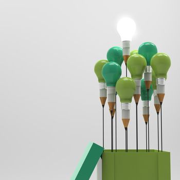 drawing idea pencil and light bulb concept outside the box as creative and leadership concept

