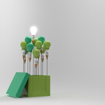 drawing idea pencil and light bulb concept outside the box as creative and leadership concept

