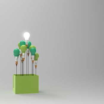 drawing idea pencil and light bulb concept outside the box as creative and leadership concept