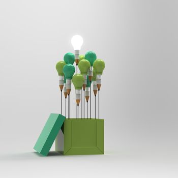 drawing idea pencil and light bulb concept outside the box as creative and leadership concept

