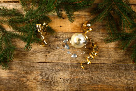 Christmas background with wooden background, pin, christmas balls, flat Design