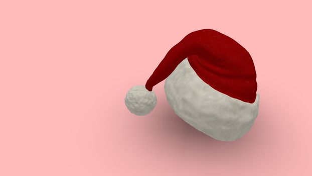 Christmas background with santa clause red hat isolated with copy space for text. Santa claus red cap with white pumpkin isolated on beautiful background