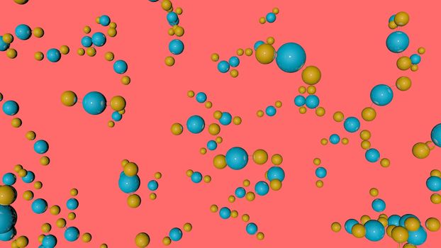 3d illustration of molecule model. Science background with chemical formulas against colored background