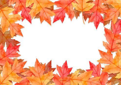 frame of red leaves in autumn concept  isolated on white background. Flat lay, top view, copy space.