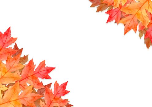 frame of red leaves in autumn concept  isolated on white background. Flat lay, top view, copy space.