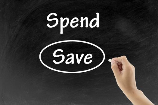 Man hand writing and choosing Save instead of Spend  on blackboard business concept