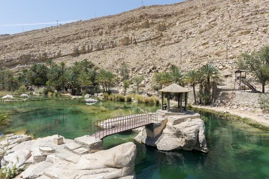 Rest area in one of the pool of Wadi Bani Khalid, Oman