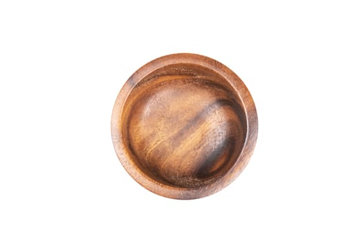 Top view of wooden bowl isolated on white background 