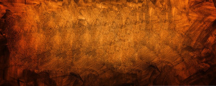 Horizontal yellow and orange grunge texture cement or concrete wall banner, blank background