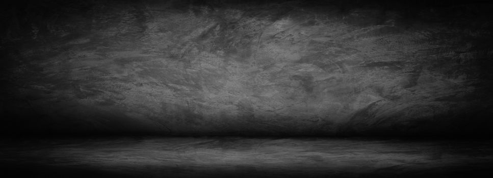 Horizontal black, dark and gray abstract  cement wall and studio room gradient background