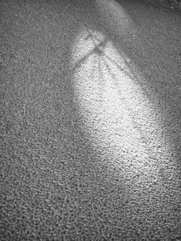 Shadows of tree in stucture of crystal snow. Snow surface from very close distance.  Frozen snow flakes stick together into rough sharp structure 