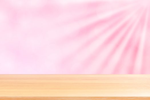 empty wood table floors on soft pink bokeh lights beam shine gradient background, wooden plank empty on pink bokeh colorful light shine, pink colorful bokeh lights gradient soft for banner advertising